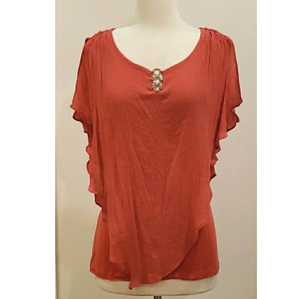 Apt. 9 Burnt Orange Asymmetrical Short Sleeve Top